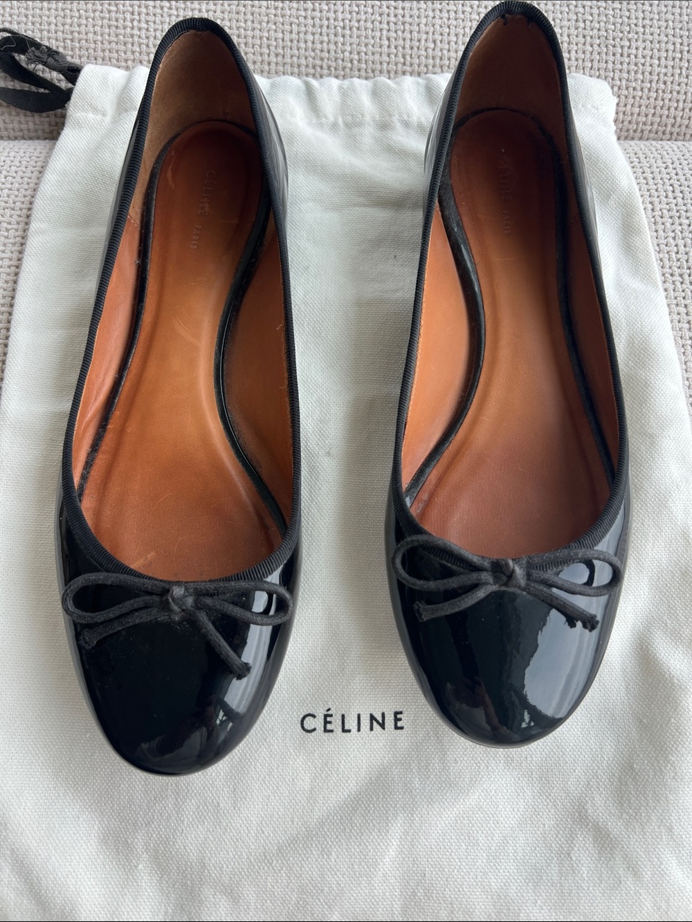 Celine Black Patent Leather Ballet Flats Sz 38